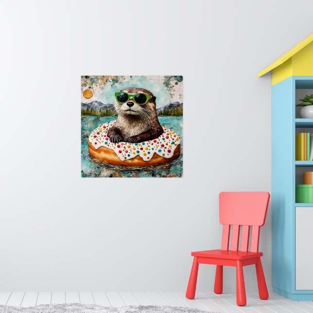 Eine Otter auf Urlaub in einem Floating Donut Poster (Kinderzimmer 1)