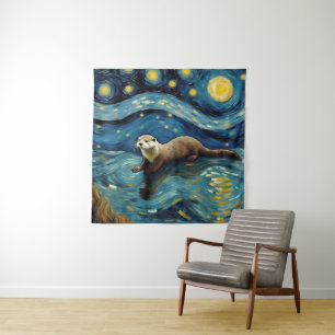Eine Otter in der Sternennacht Wandteppich