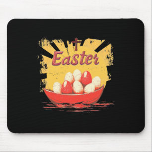 Eine Papierkanone, die Ostereier trägt; Vintag glü Mousepad