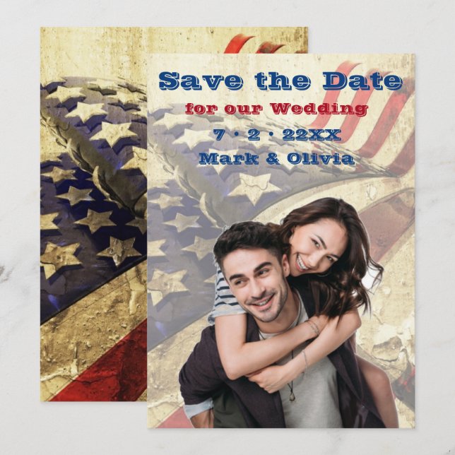 Eine Patriotische Save the Date-Flachkarte Date (Vorne/Hinten)