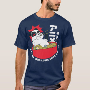 Eine Person, die Anime und Ramen Noodles Panda F L T-Shirt