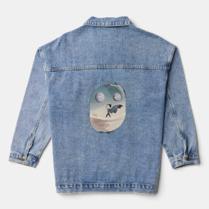 Eine Person, die auf einem Seil zwischen den Plane Jeansjacke