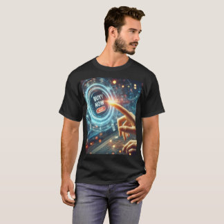 eine Person, die einen Laptop mit dem Wort "Jetzt  T-Shirt
