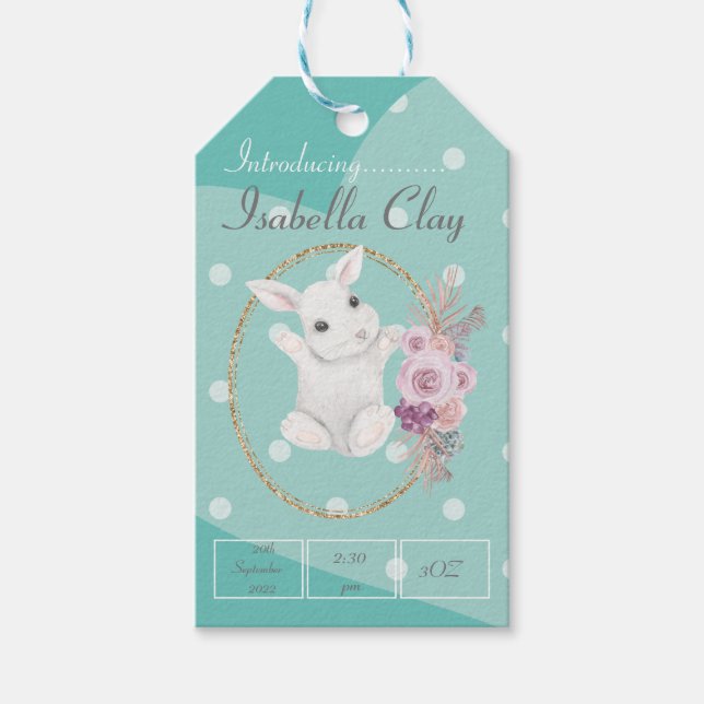 EINE PERSONALISIERTE GEBURTSANKÜNDIGUNG GESCHENKANHÄNGER (Vorderseite)