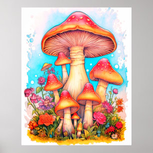 Eine Pilzfamilie weißer Hintergrund an einer Wand Poster