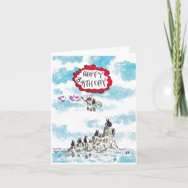 Eine Pinguin-Geburtskarte Feiertagskarte (Vorderseite)