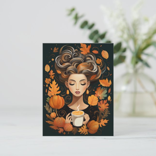 Eine Postkarte für Herbst- und Kaffeefans (Stehend Vorderseite)