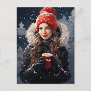 Eine Postkarte für Winter- und Kaffeeliebhaber