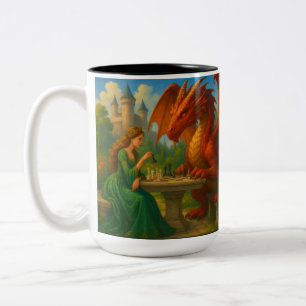 Eine Prinzessin, die Schach mit Drachenfantasiekun Zweifarbige Tasse
