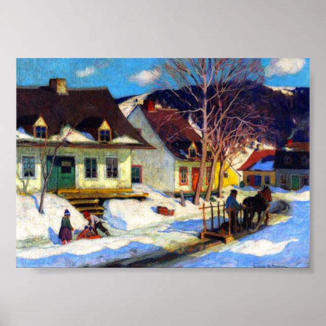 Eine Quebec Village Street, Winter, Clarence Gagno Poster (Vorne)