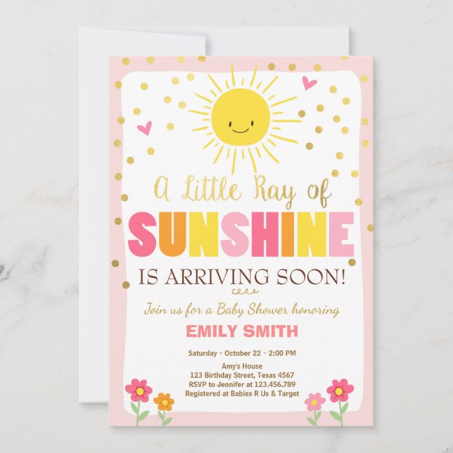 Eine Ray-out-Baby-Dusche Einladung Pink Girl (Vorderseite)