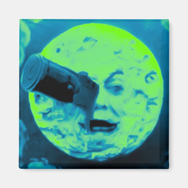 Eine Reise zum Mond (Aqua Marine Retro Sci Fi) Magnet (Vorne)