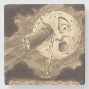 Eine Reise zum Mond Vintage-Zeichnung Steinuntersetzer
