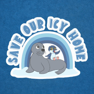 Eine Robbe und ein Pinguin "Rettet unsere eiskalte Aufkleber
