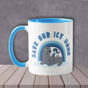 Eine Robbe und ein Pinguin "Rettet unsere eiskalte Tasse