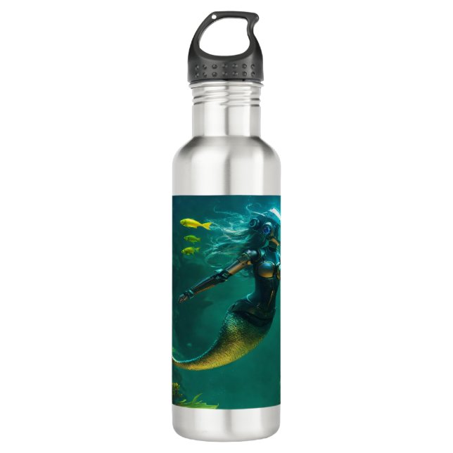Eine Roboter-Meerjungfrau am Meeresgrund Edelstahlflasche (Vorderseite)