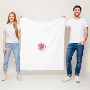 eine rosa Blume mit blauer Mitte auf weißem Rücken Fleecedecke
