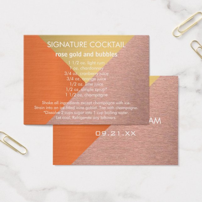 Eine Rose Gold Copper Unterschrift Hochzeitsgeträn (Büro)