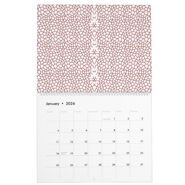 eine rot-weiße Tapete mit einem Muster darauf Kalender (Jan 2026)