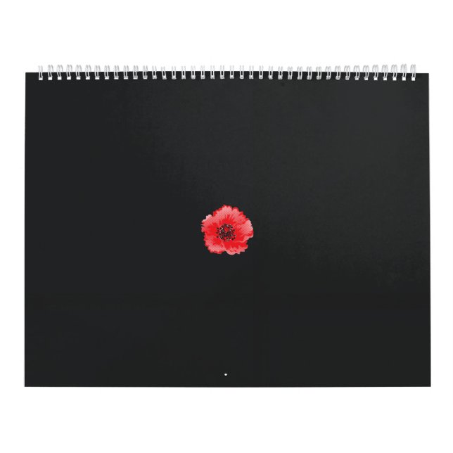 eine rote Blume mit schwarzer Mitte auf schwarzem  Kalender (Titelbild)