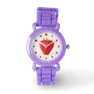 Eine rote Erdbeerfett rote Zahlen Kinder sehen zu Armbanduhr