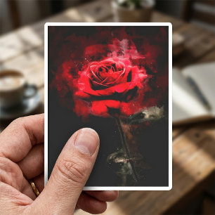Eine rote Rose Aquarell auf schwarzem Hintergrund Aufkleber