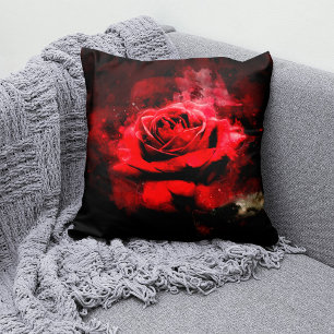 Eine rote Rose Aquarell auf schwarzem Hintergrund Kissen