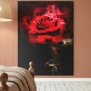 Eine rote Rose Aquarell auf schwarzem Hintergrund Leinwanddruck