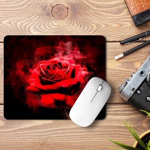 Eine rote Rose Aquarell auf schwarzem Hintergrund Mousepad