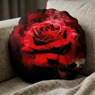 Eine rote Rose Aquarell auf schwarzem Hintergrund Rundes Kissen