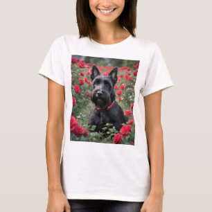 "Eine rote Rose für den schwarzen Scottish Terrier T-Shirt