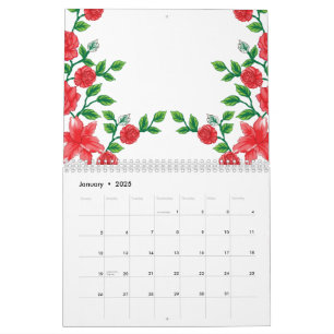 Eine rote Rose mit detaillierten Blättern, in Kli  Kalender