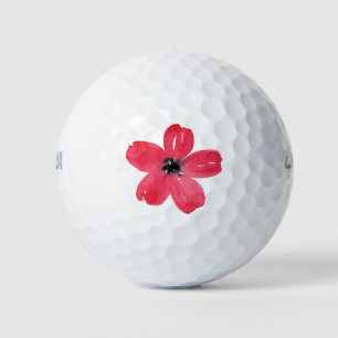 Eine rote Wasserfarbe Fünf Petal-Blume Golfball