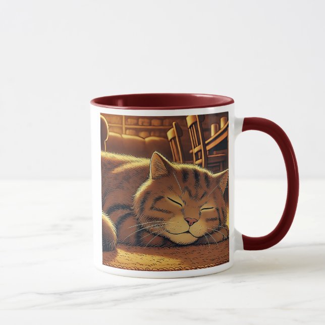 Eine rothaarige Katze schläft auf einem weichen Te Tasse (Rechts)