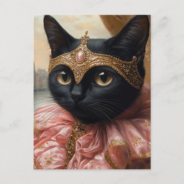 Eine Royal Black Cat in Rosa und Gold Postkarte (Vorderseite)