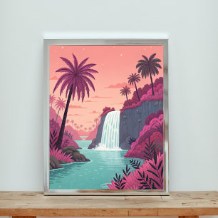 Eine ruhige Landschaft mit üppigen Palmen Poster