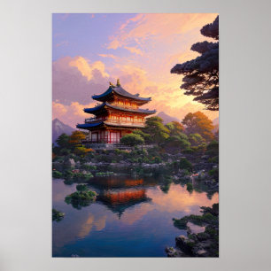 Eine ruhige Oase am Ufer des Flusses Poster