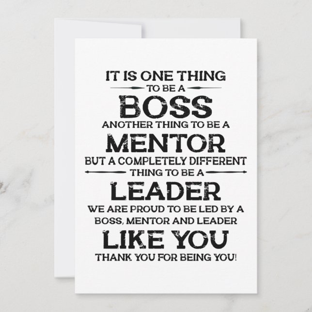 Eine Sache, Chef zu sein | Mentor | Leader Quote T Dankeskarte (Vorderseite)