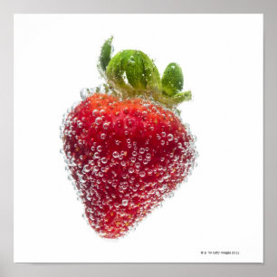 Eine saftige reife Bio Erdbeerfrucht versenkt Poster