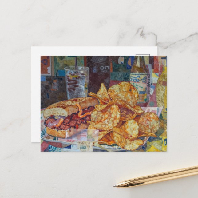 Eine Sandwich- und Chips-Collage Postkarte (Vorderseite/Rückseite Beispiel)