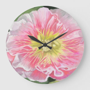 Eine sanfte rosa und crèmefarbene Stockrose_0165 Große Wanduhr