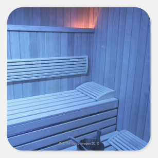 Eine Sauna im blauen Licht, Schweden Quadratischer Aufkleber