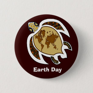 Eine Schildkröte für Erdtag auf einem Button