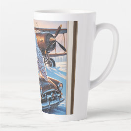 Eine Schneeeule, ein Flugzeug und ein Oldtimer Milchtasse