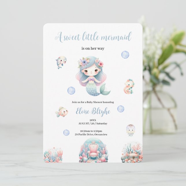 EINE SCHNELLE MERMAID BABYSHOWER MERMAID-EINLADUNG EINLADUNG (Stehend Vorderseite)