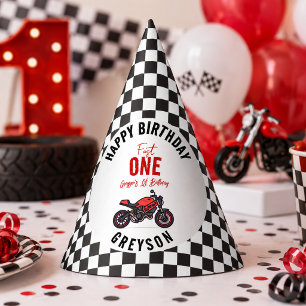 Eine schnelle Rennmotorrad-Jungen 1. Geburtstagsfe Partyhütchen