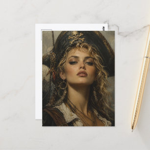 Eine schöne blonde Piratenfrau Postkarte