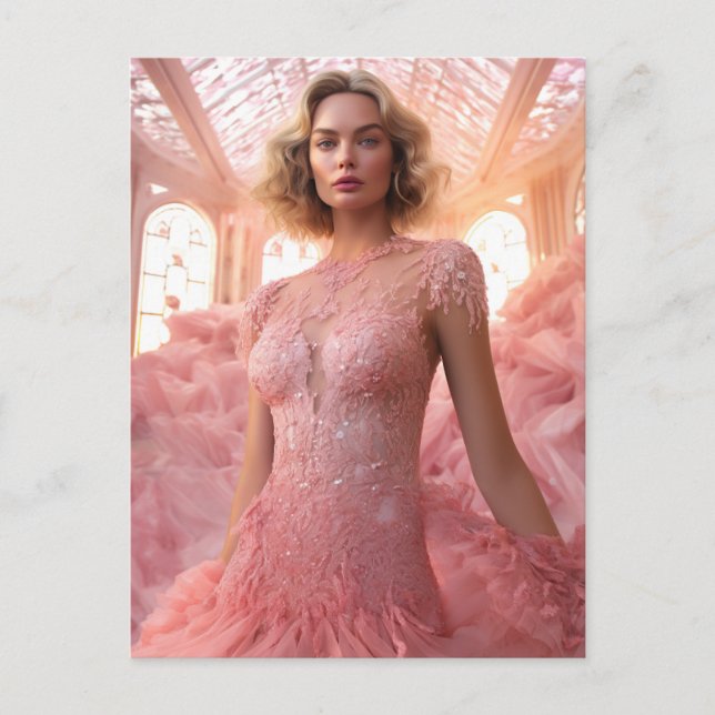 Eine schöne Blondine in Pink Postkarte (Vorderseite)