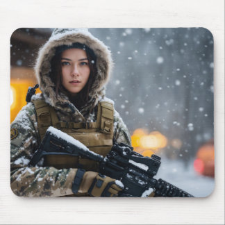 Eine schöne brünette Soldatenmaus Mousepad