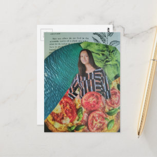 Eine schöne Dame mit Pizza-Collage Postkarte